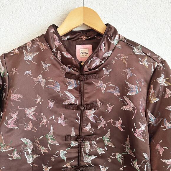 VTG Y2K Old Navy Asian Style Satin Jacket XL Butterfly Artsy Lined Brown - Picture 2 of 10